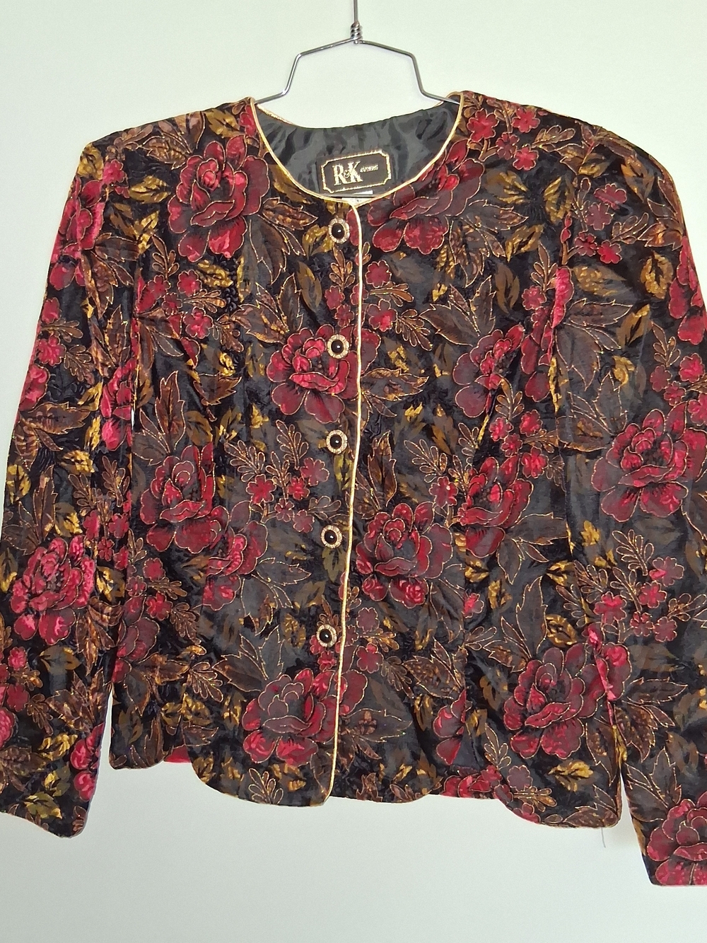 R&K Black Floral Velvet Button-Front Jacket